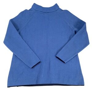 Talbots Womens Blue 100% Pima Cotton Ribbed Mock Neck Knit Sweater Size Medium